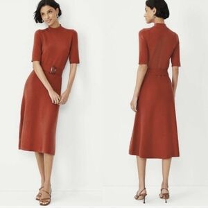 Ann Taylor Belted Mock Neck Sweater Dress Petite